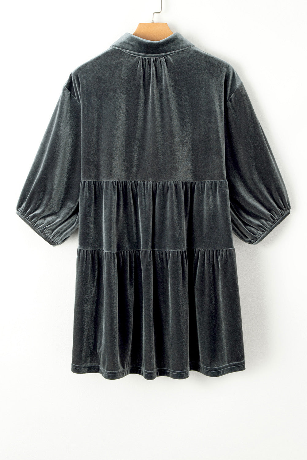 3/4 Sleeve Tunic Babydoll Velvet Shirt | Dark Grey