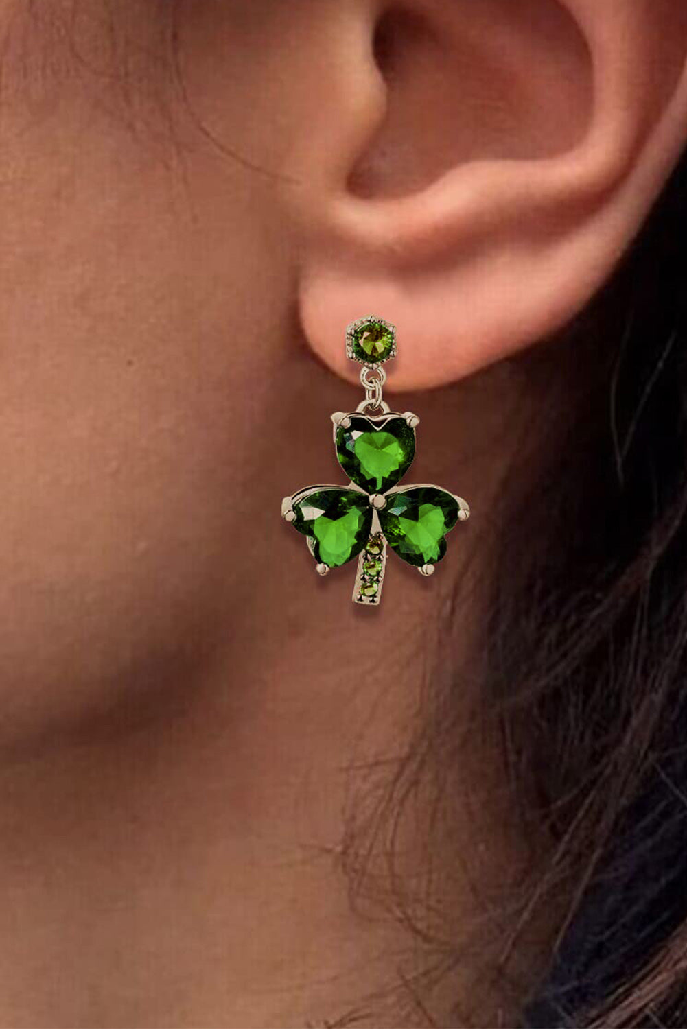 Mist Green Clover Diamond Studded Dangle Earrings