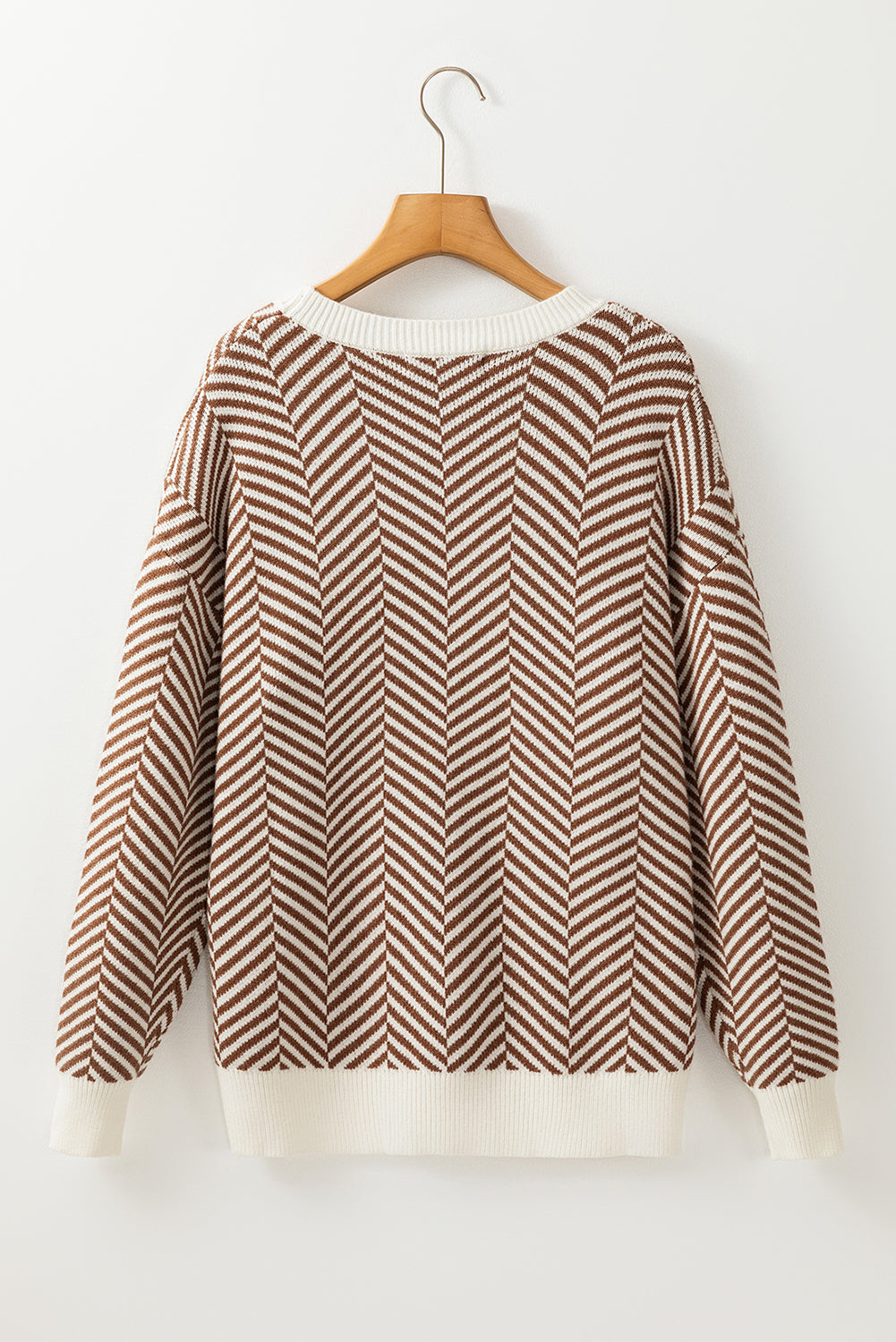 Contrast Edge Crew Neck Drop Shoulder Sweater | Coffee