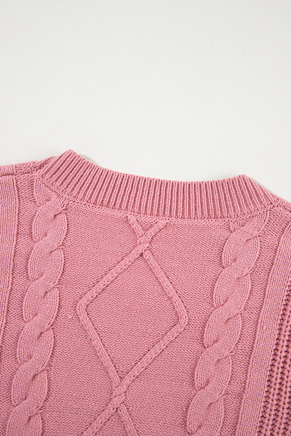 Cable Knit Mixed Textured Short Sleeve Sweater | Pink