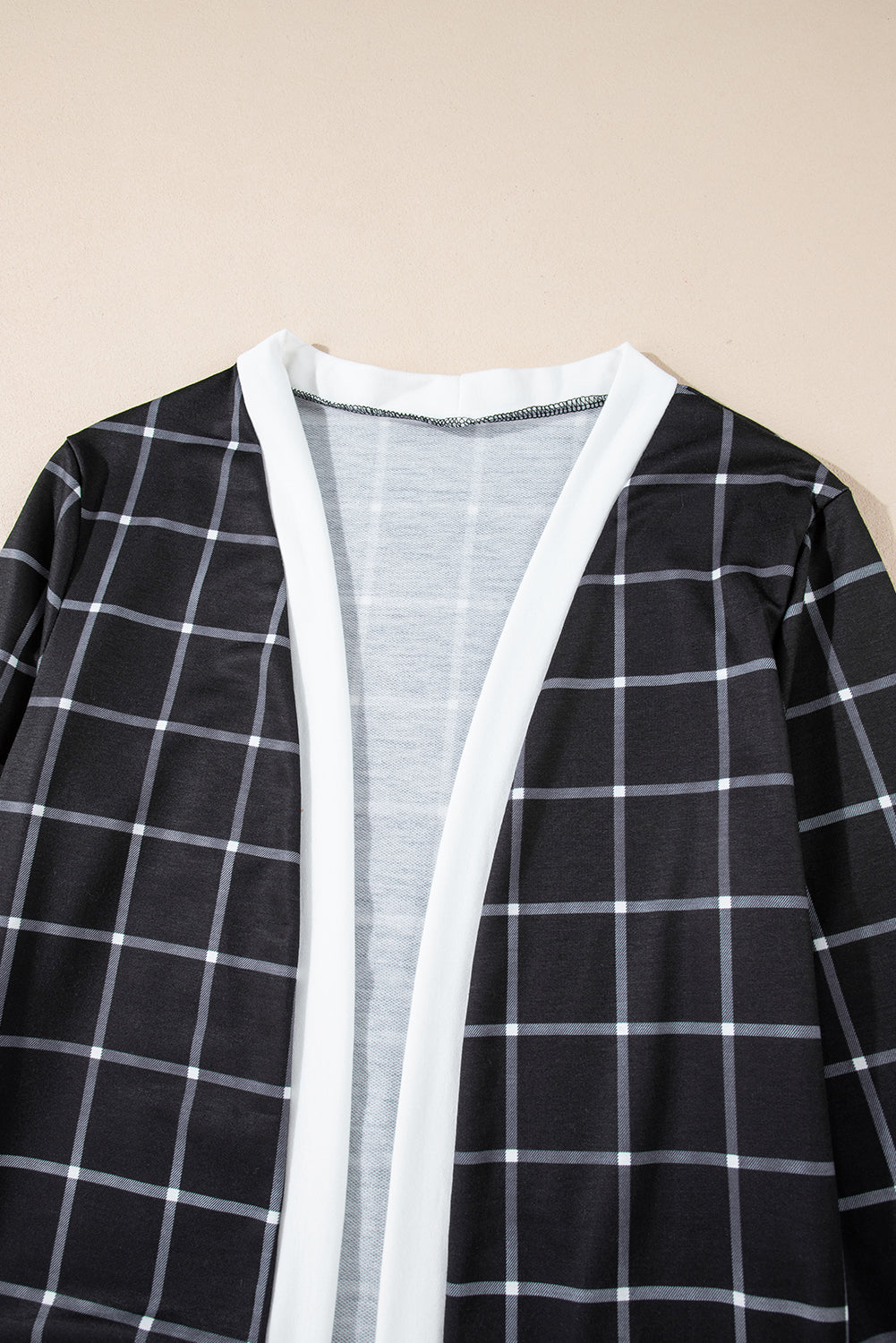 Plaid Colourblock Edge Open Cardigan With Pocket | Black