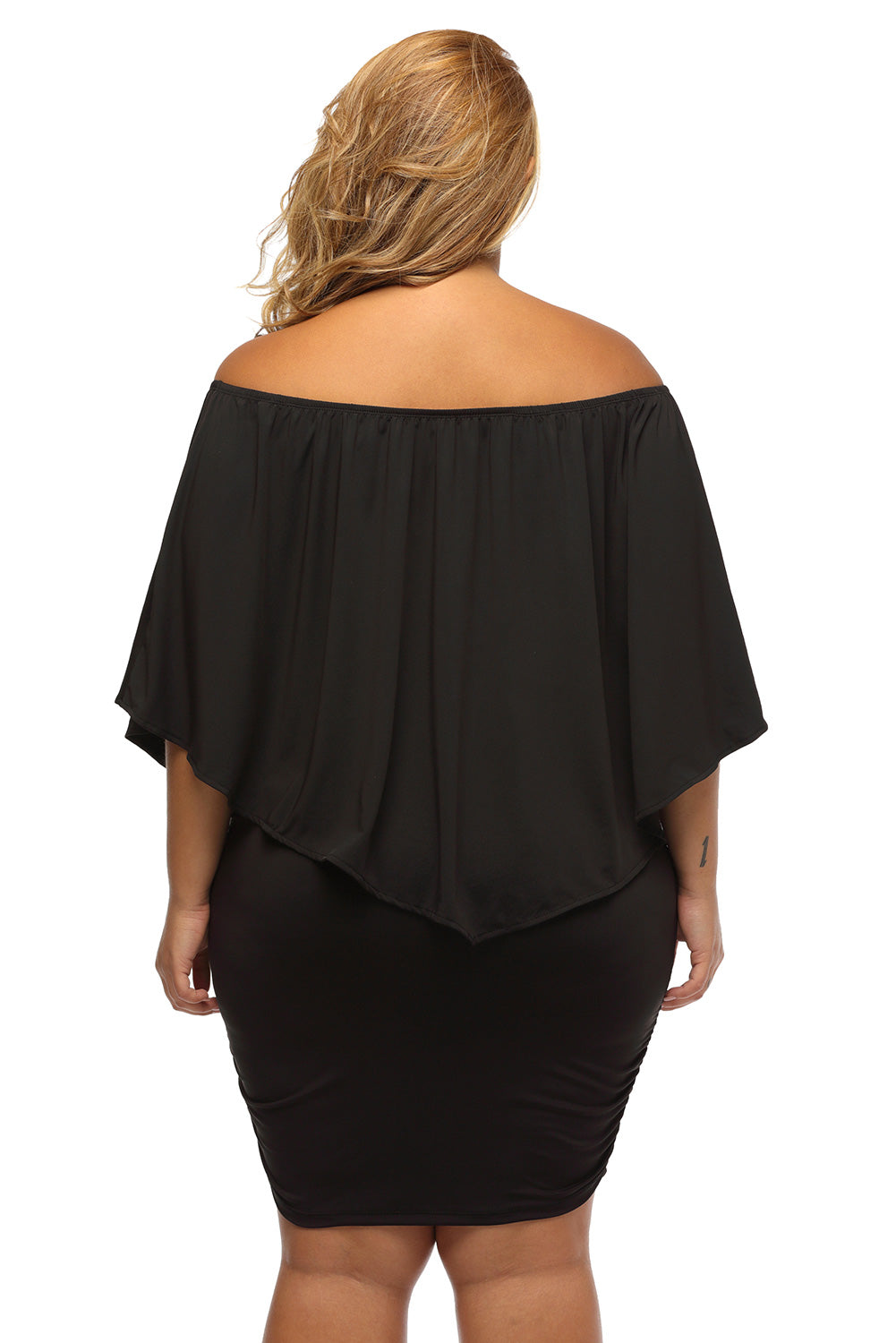 Plus Size Dressing Layered  Mini Poncho Dress | Black