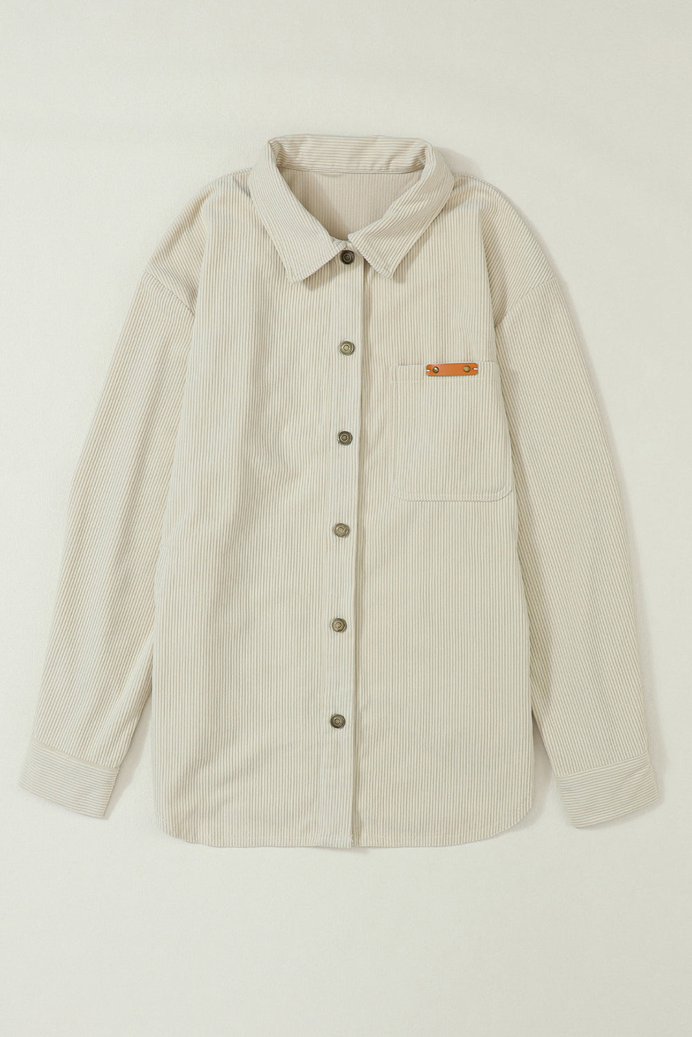 Corduroy Buttoned Front Pocketed Shacket | Beige