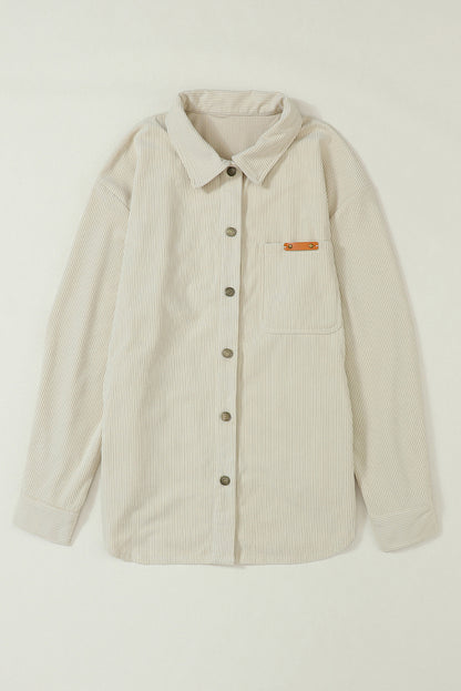 Corduroy Buttoned Front Pocketed Shacket | Beige