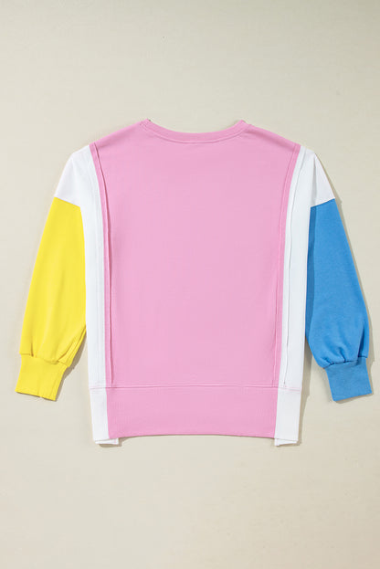 Colour Block Exposed Seam Side Slits Crewneck Sweatshirt | Bonbon