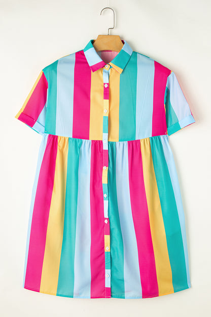 Colourblock Short Sleeve Mini Shirt Dress | Rose Stripe