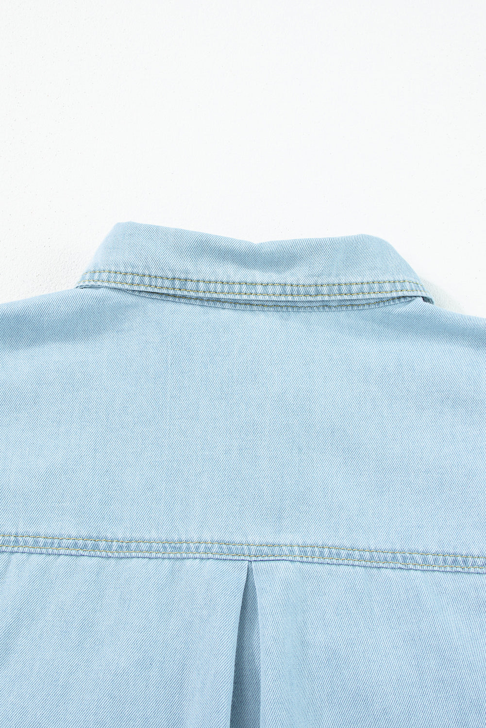 Vintage Light Wash Flap Pockets Rounded Hem Shirt | Mist Blue