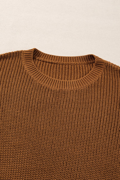 Beaded Drop Shoulder Round Neck Sweater | Chestnut