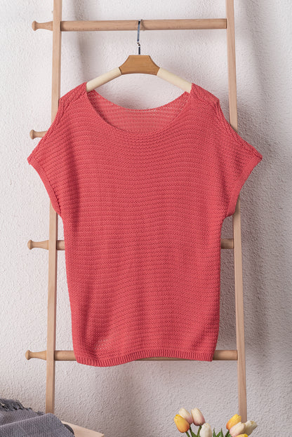 Solid Loose Knit Short Dolman Sleeve Sweater | Red Clay