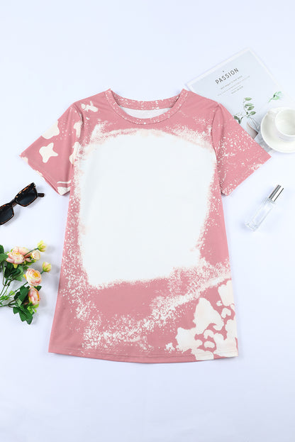 Tie Dye Colour Bleached Short Sleeve T Shirt | Pink