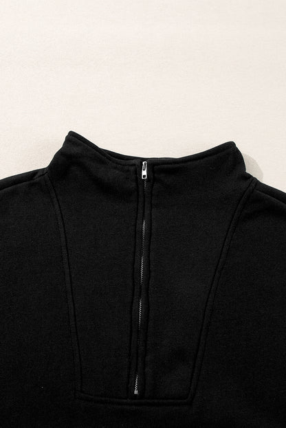 Zip-Up Stand Neck Kangaroo Pocket Sweatshirt | Black