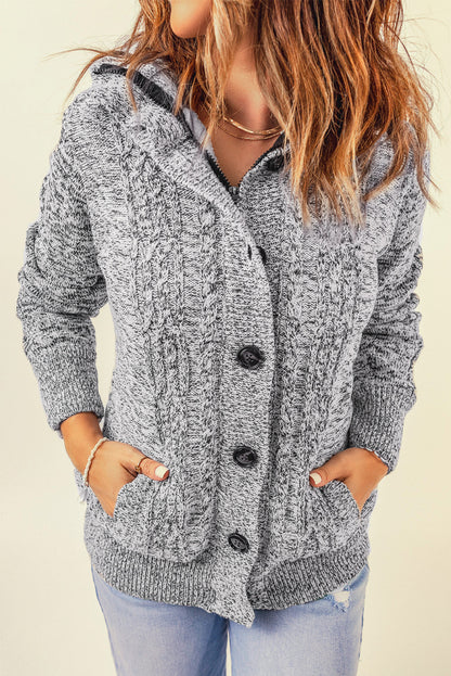 Dark Gray Long Sleeve Button-Up Hooded Cardigans | as shown