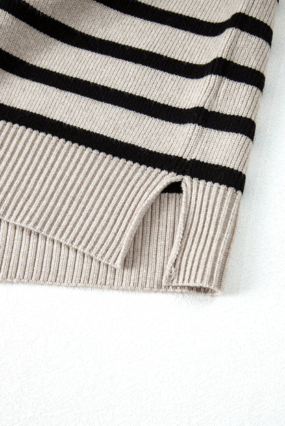 Boxy Knitted Round Neck Sweater Tank | Apricot Stripe