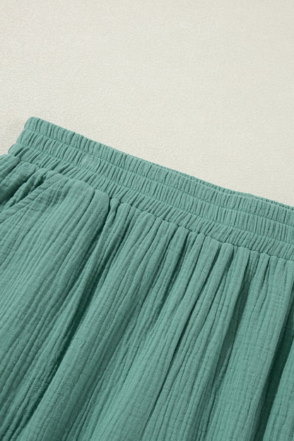 Plus Size Textured Frayed Edge Wide Leg Pants | Smoke Green