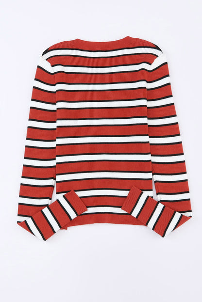 d Print Ribbed Knit Slim Fit Top | Stripe