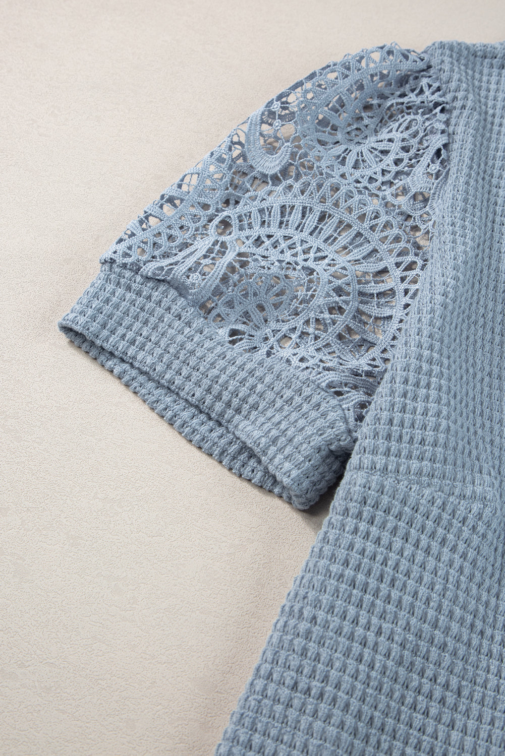 Plus Size Textured Knit Lace Sleeve T Shirt | Ashleigh Blue