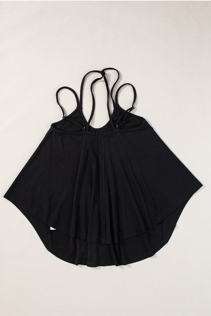 Exposed Seam Detail Double Straps Tank Top | Black