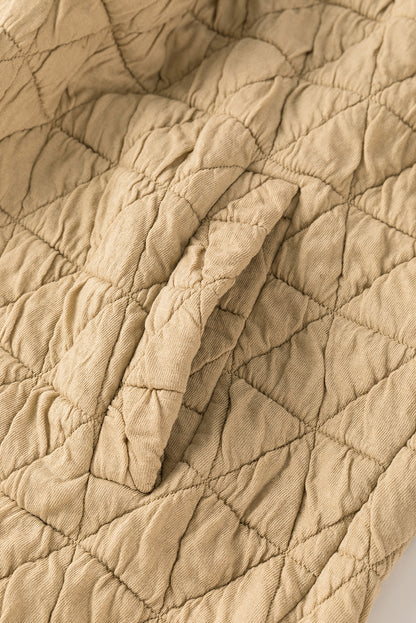 Quilted Button Front Funnel Neck Jacket | Khaki