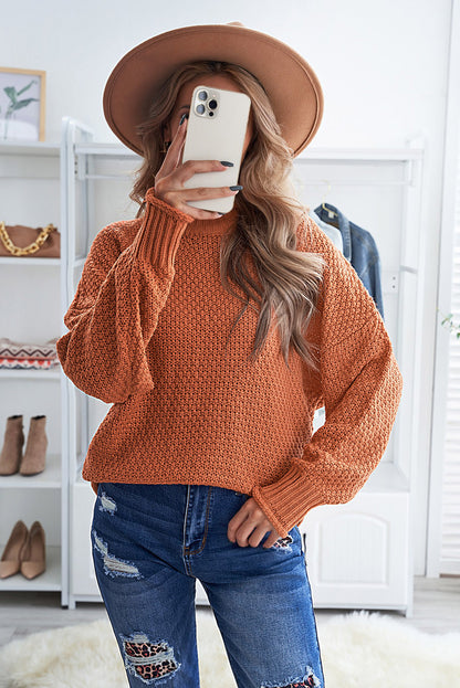 Oversized Chunky Batwing Long Sleeve Turtleneck Sweater | Orange