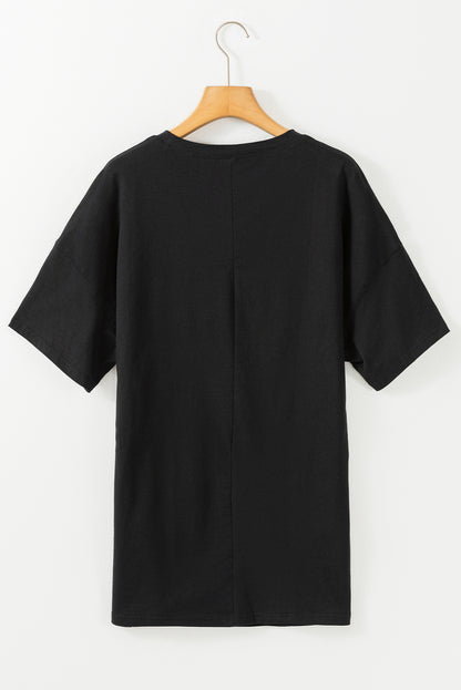 Solid Colour Round Neck Basic Tunic T Shirt | Black