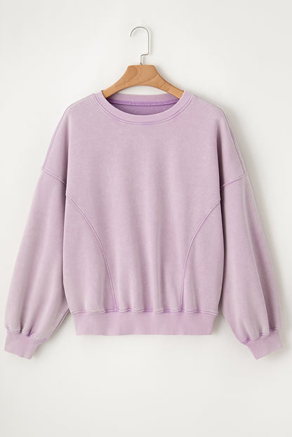 Exposed Seam Batwing Sleeve Drop Shoulder Sweatshirt | Orchid Petal