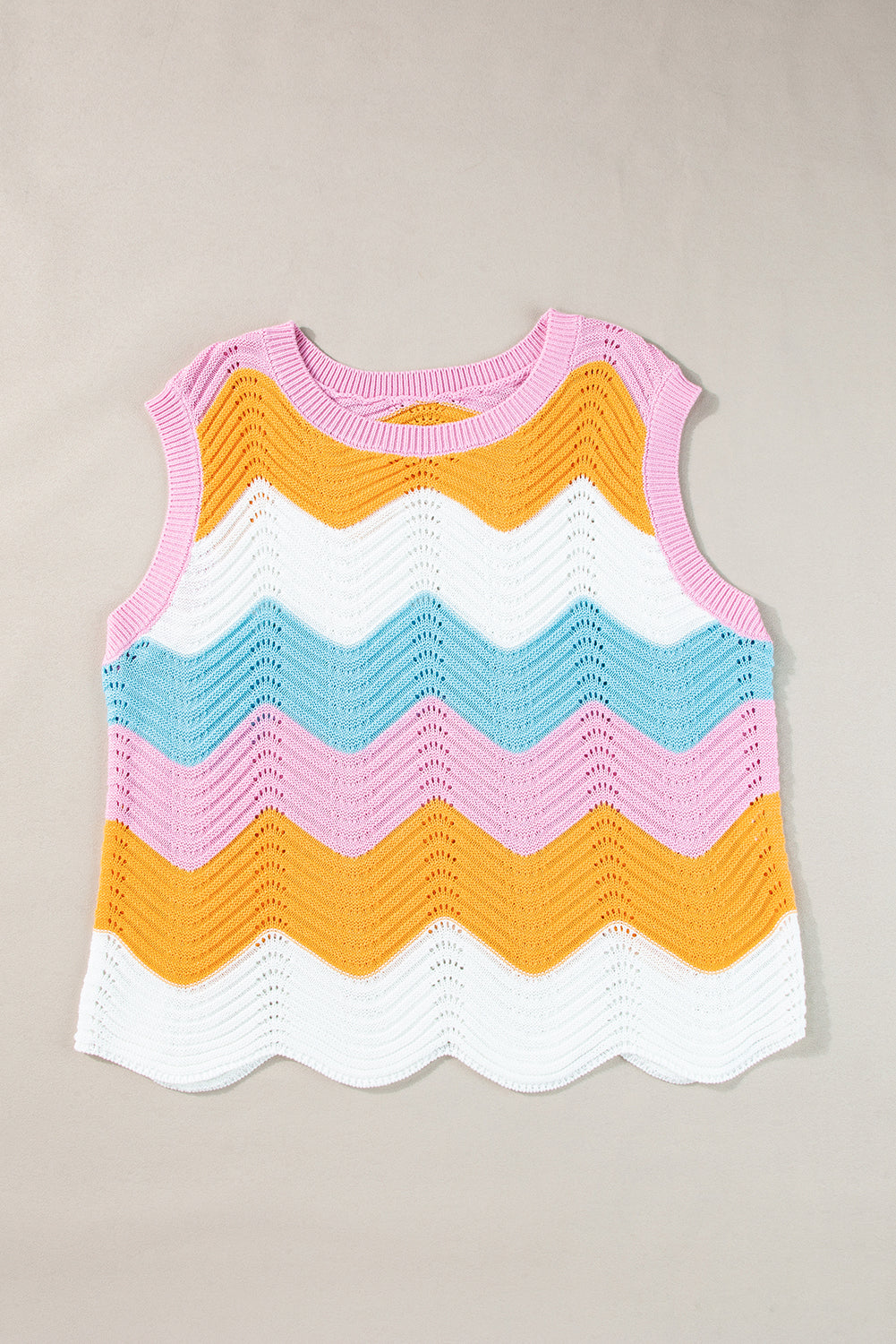 Striped Colourblock Scalloped Hem Knitted Vest | Multicolour