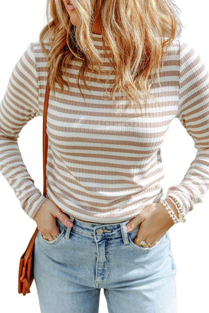 d Print Textured Knit Long Sleeve Tee | Stripe