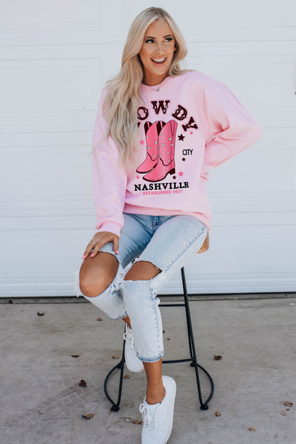 Howdy Nashville Vintage Western Graphic Sweatshirt | Pink