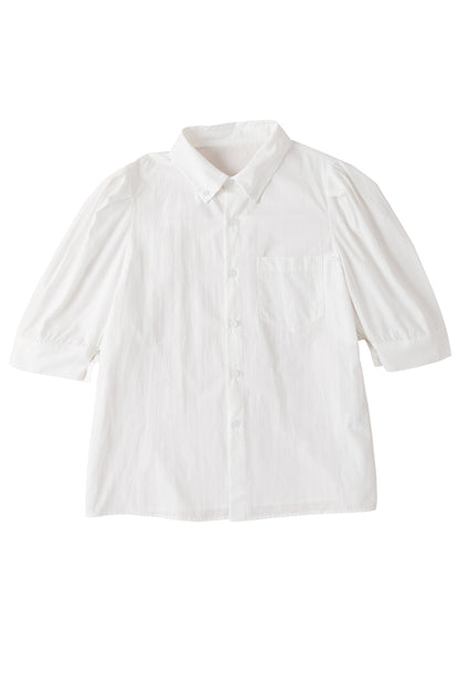 Solid Puff Short Sleeve Shirt | White