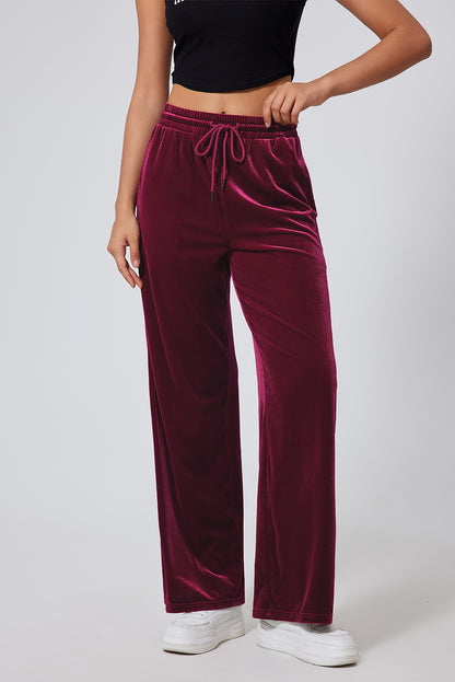 Solid Drawstring Waist Wide Leg Pants | Burgundy