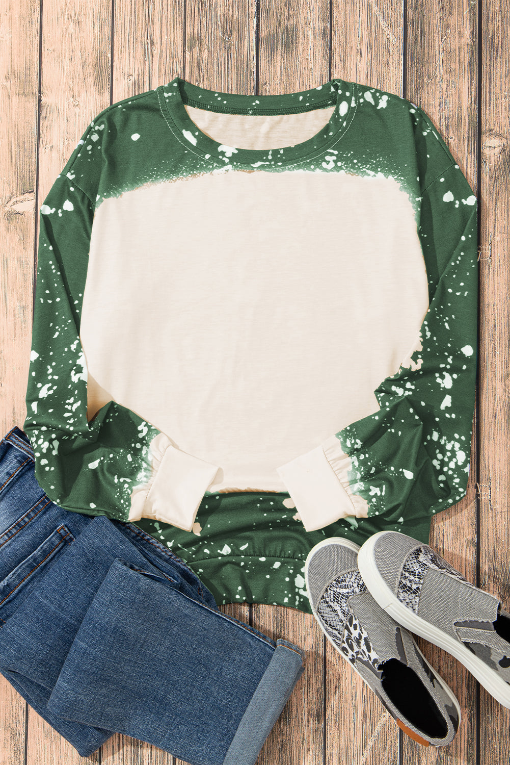 Bleached Tie-Dye Print Long Sleeve Top | Mist Green