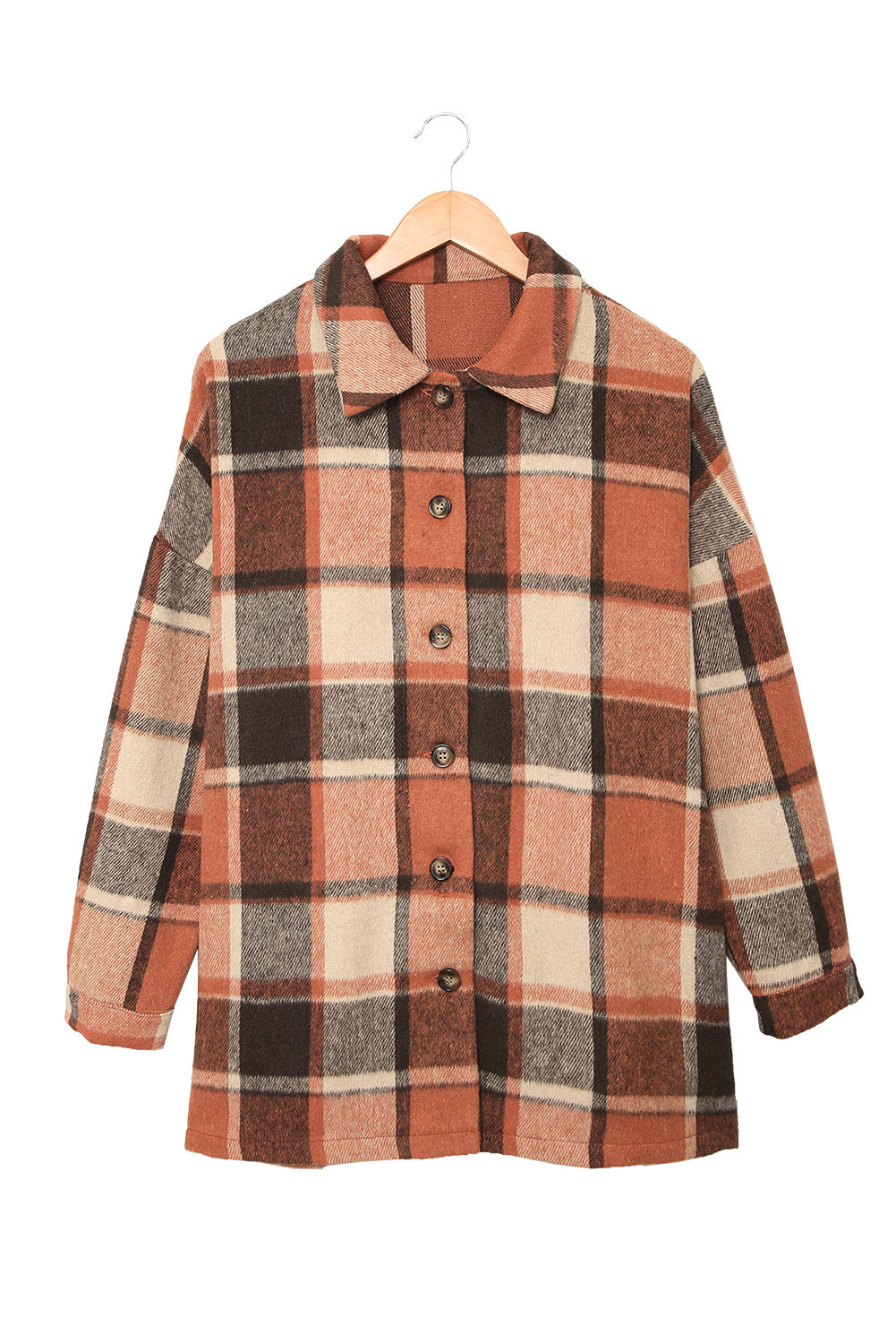 Plaid Print Buttoned Shirt Jacket | Orange