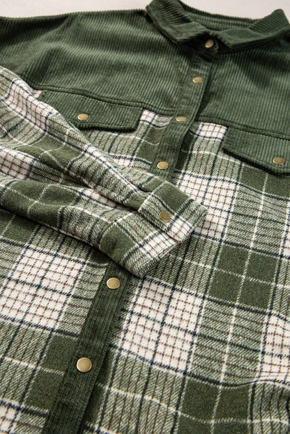 Snap Buttons Colourblock Plaid Shacket | Blackish Green