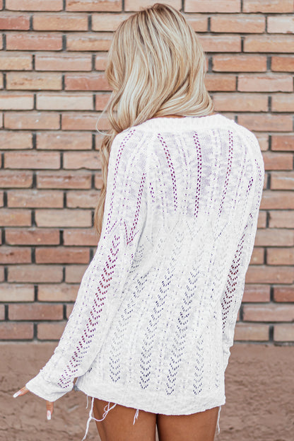 Solid Open Knit Cardigan | White