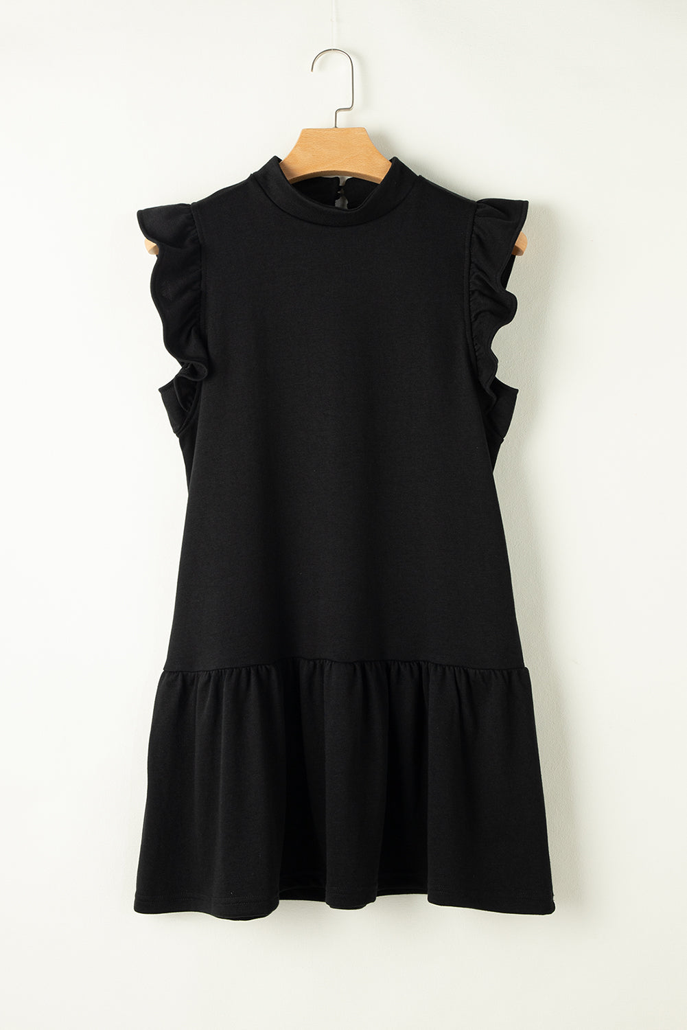 Flutter Sleeve Crew Neck Shift Dress | Black