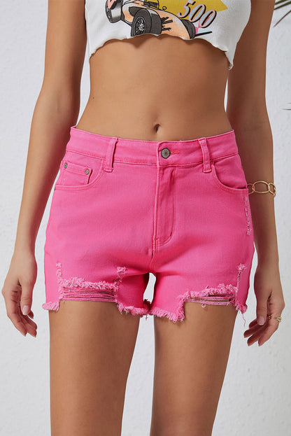 Distressed Slim Fit High Waist Denim Shorts | Rose