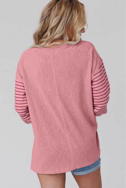 Colourblock Striped Bishop Sleeve Top | Peach Blossom