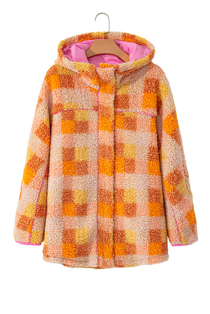 Checkered Sherpa Hooded Jacket | Orange