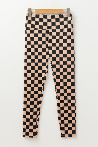 Checkered Pattern High Waist Skinny Leggings | Khaki