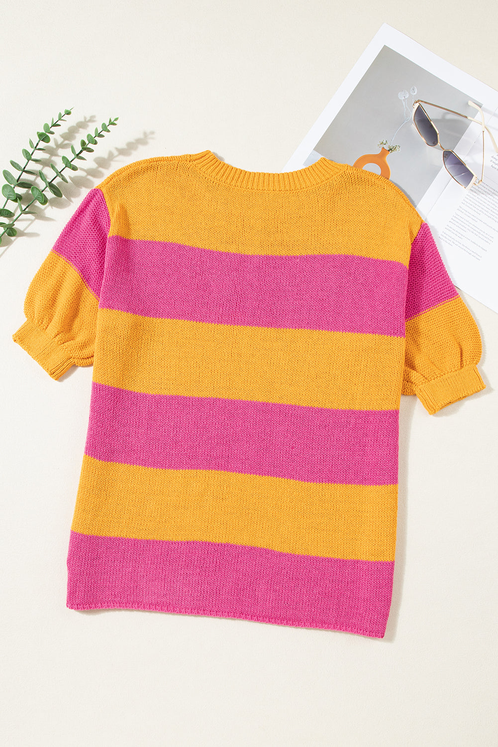 Colour Block Knitted T-Shirt Sweater | Orange Stripe