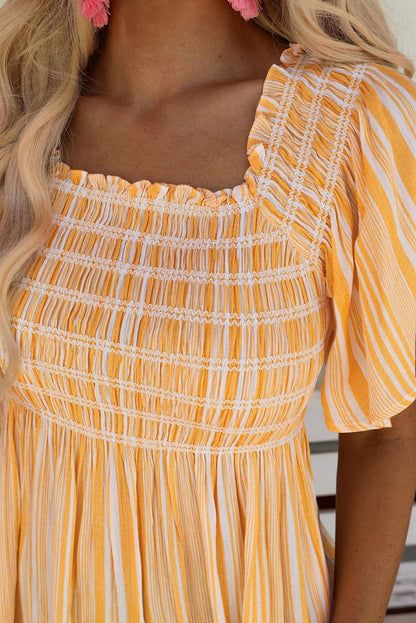 Striped Print Smocked Flowy Blouse | Yellow