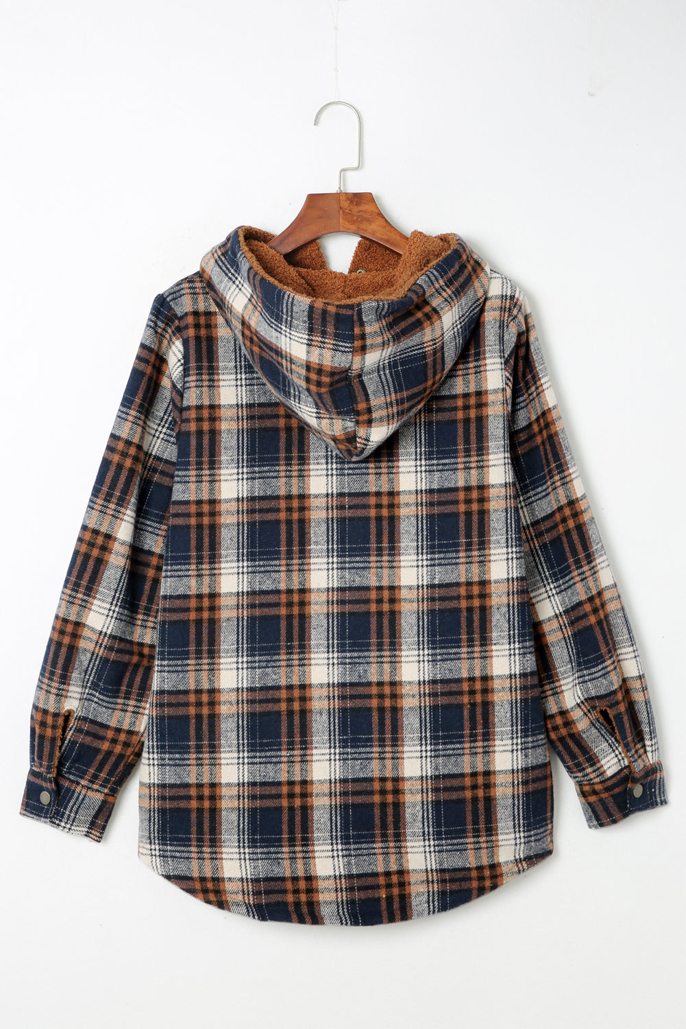 Plaid Pattern Sherpa Lined Hooded Shacket | Blue