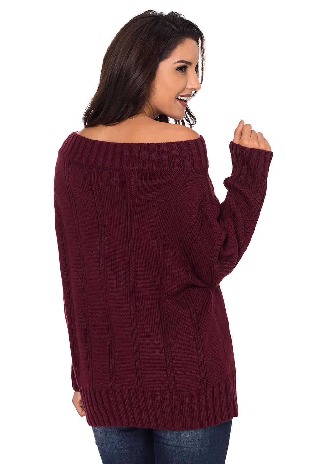 Wine Off The Shoulder Winter Sweater | Red