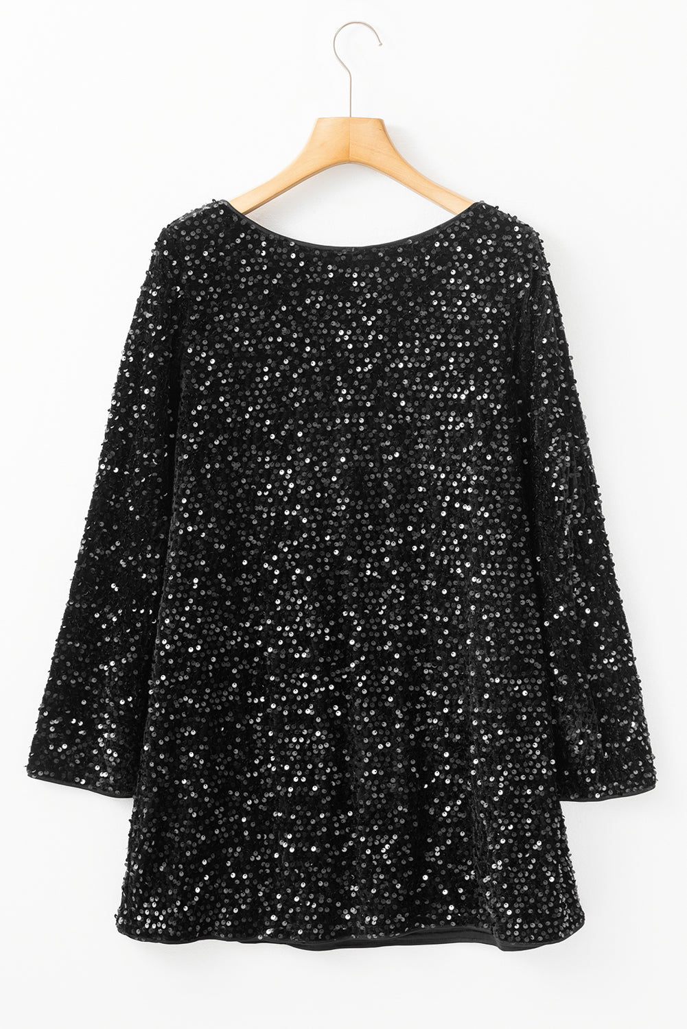 Sequin Long Sleeve Knot Cutout Back Mini Dress | Black