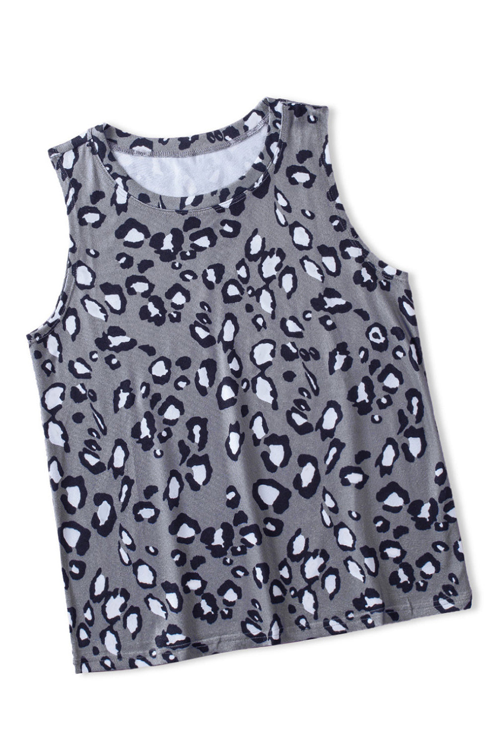 Leopard Print Crew Neck Tank Top | Gray