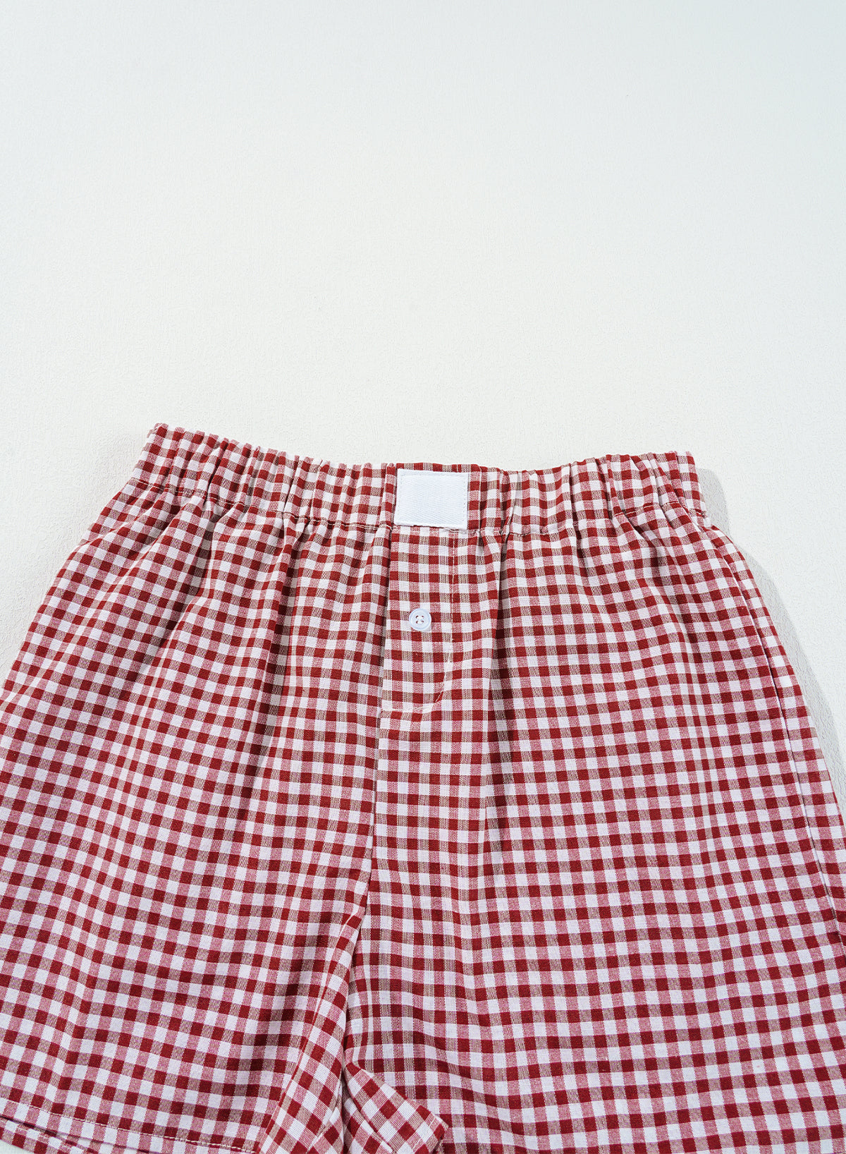 Red Plaid Gingham Printed High Waist Shorts | Red Stripe