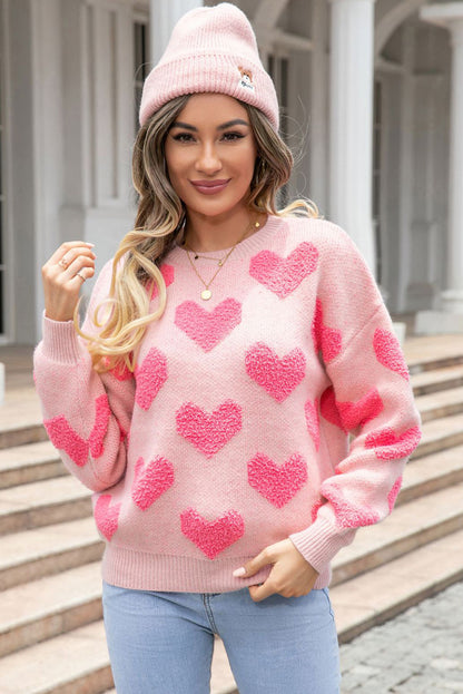 Valentine'S Day Heart Jacquard Knit Sweater | Light Pink