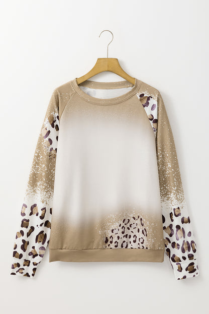 Cheetah Print Round Neck Raglan Sleeve Sweatshirt | Brown