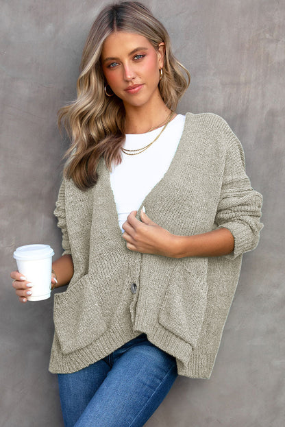 Buttons Front Pocketed Sweater Cardigan | Gray