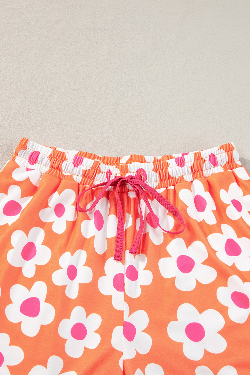 Flower Print Short Sleeve Shirt Pajamas Set | Orange